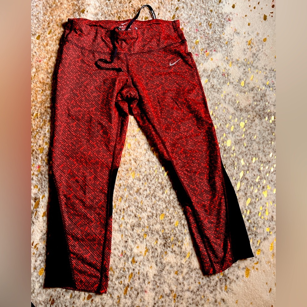 Nike, 3/4 running tights, M, red/black